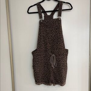 Wallflower Brown Leopard Short Overalls Romper